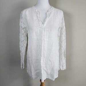 Lungo L'Arno Linen Shirt Womens Small Lace Made In Italy Cruise Capsule Wardrobe